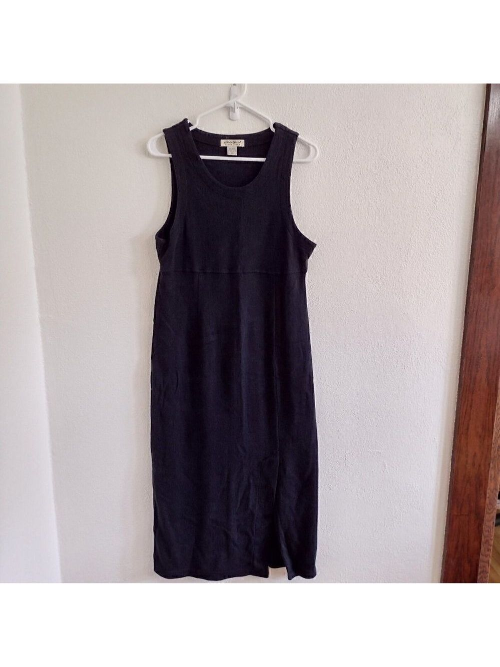 Vintage Eddie Bauer Dress Womens XS Cotton Stretchy Black Maxi Sleeveless